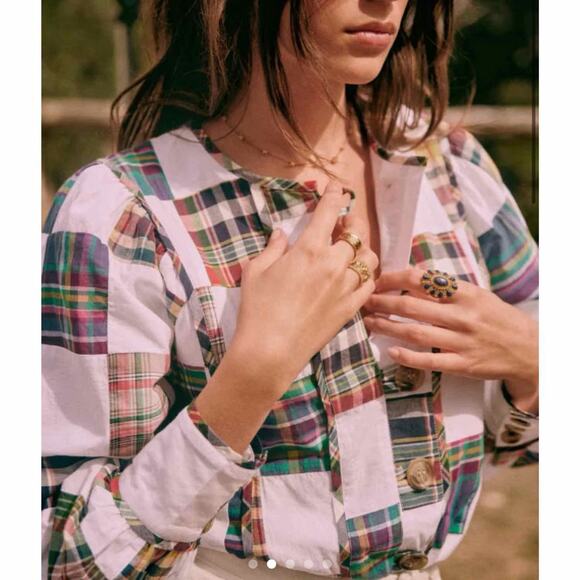 Sezane Chemise Bruna Patchwork Long Sleeve Blouse FR 46 US 14 Boho Cottagecore - Picture 4 of 13